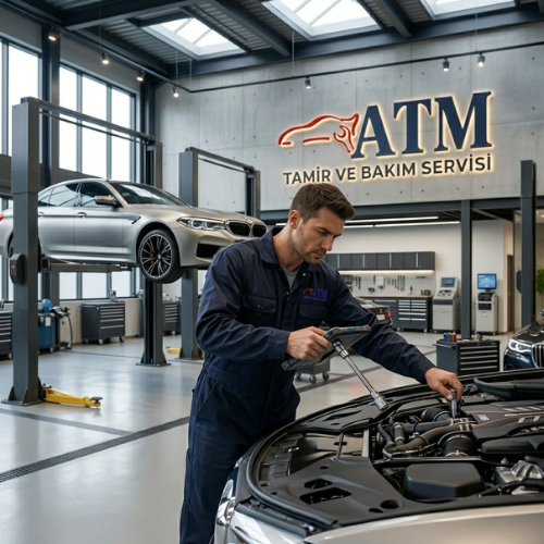 ATM BMW Özel Servisi uzman teknisyeni çalışırken